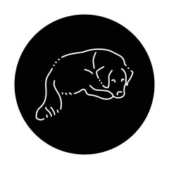 Sitting golden retriever adult color line icon. Pictogram for web page