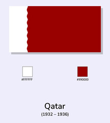 Vector Illustration of Qatar (1932 - 1936) flag isolated on light blue background. Illustration Qatar flag with Color Codes. As close as possible to the original. use, easy to edit.