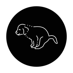 Pooping golden retriever puppy color line icon. Pictogram for web page