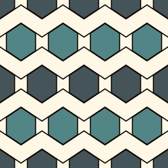 Zigzag seamless pattern. Hexagon mosaic tiles ornament. Ethnic surface print. Repeated geometric figures background