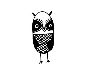 Vector graphic of Hand drawn owl isolated on white background. Owl sketch black and white hand drawn image. Hand drawn sketch style illustration. Vector illustration eps10.

