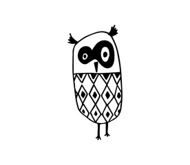 Vector graphic of Hand drawn owl isolated on white background. Owl sketch black and white hand drawn image. Hand drawn sketch style illustration. Vector illustration eps10.
