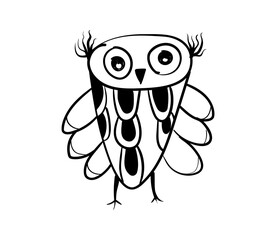 Vector graphic of Hand drawn owl isolated on white background. Owl sketch black and white hand drawn image. Hand drawn sketch style illustration.