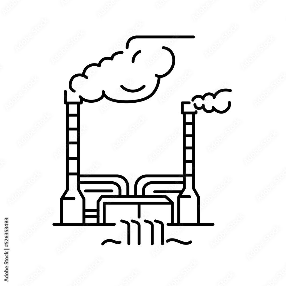 Poster geothermal factory color line icon. pictogram for web page