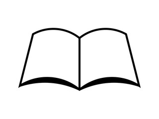 開いた立体感のある本の太線アイコン：黒