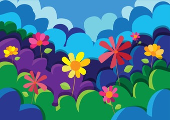 Fototapeta na wymiar flower in the cloud sky colorful design and pattern background illustration vector 