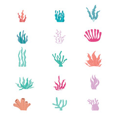 set of coral and ocean plant - obrazy, fototapety, plakaty
