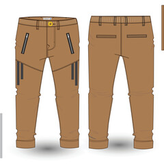 Denim Pant fashion flat sketch template Design. Men's Trousers Technical Fashion Illustration.  Denim pant Mockup Front and Back View Design