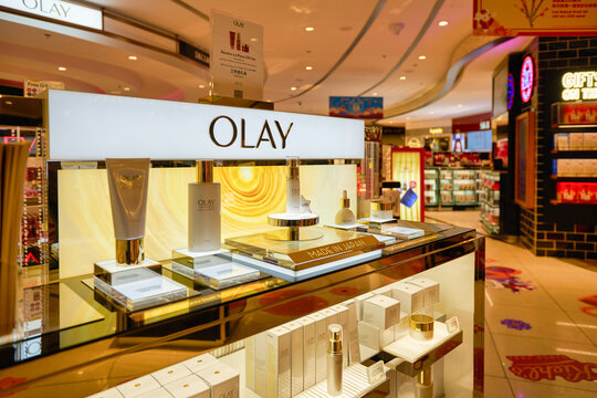 SINGAPORE - CIRCA JANUARY, 2020: Olay personal care products on display at store in Changi Airport.