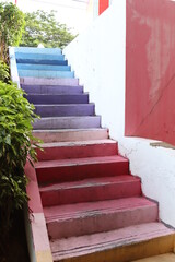 Colorful stairs in the garden.