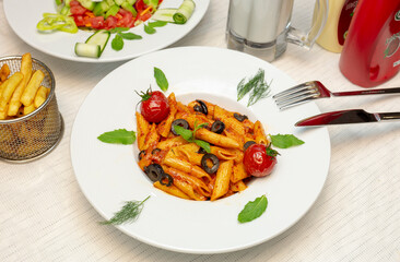 Pasta with meat, tomato sauce and vegetables stock photo
Basil, Beef, Beef Stew, Black Olive, Bolognese Sauce