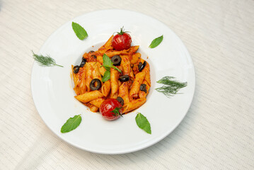 Pasta with meat, tomato sauce and vegetables stock photo
Basil, Beef, Beef Stew, Black Olive, Bolognese Sauce