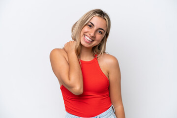 Young caucasian woman isolated on white background laughing