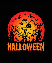  Halloween background with pumpkin and bats/Halloween /Halloween T-shirt Design