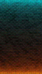 Vertical Brick wall, background, neon light Blue Cian Orange