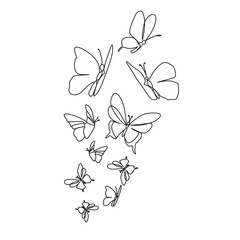 Butterflies  one line vector art. Botanical print. Cosmetics nature symbol. Modern continuous line art. Fashionable print. Beaty salon logo. © Nina