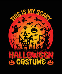  Halloween background with pumpkin and bats/This Is My Scary Halloween Costume/Halloween T-shirt Design