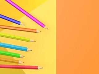 3d rendering of several coloured pencils on a multicoloured background