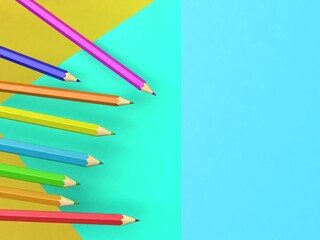 3d rendering of several coloured pencils on a multicoloured background