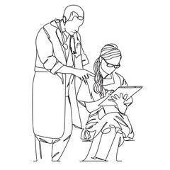 Business people One line drawing. Business woman. Business man. Continuous one line drawing of business people standing with  confident pose. Minimalism design. Vector illustration.One line art.