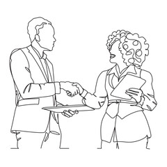 Business people One line drawing. Business woman. Business man. Continuous one line drawing of business people standing with  confident pose. Minimalism design. Vector illustration.One line art.