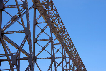 Partial view of a huge steel structure in an old defunct shipyard