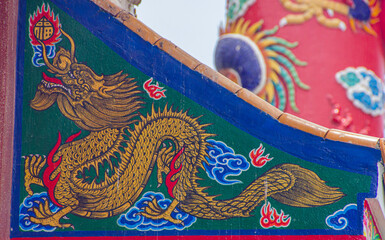 Beautiful Dragon Sculpture ,The  dragon is a mythical creature in China(Nacha Sa Thai Chue Shrine...