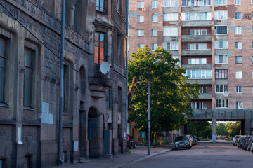 Fototapeta na wymiar A street of Vyborg by summer day