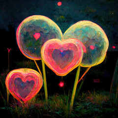 Obraz na płótnie Canvas Neon Love Hearts Decorative Art Printable Illustration Abstract Background