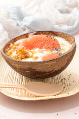 Yogurt with grapefruit, granola, chia and honey