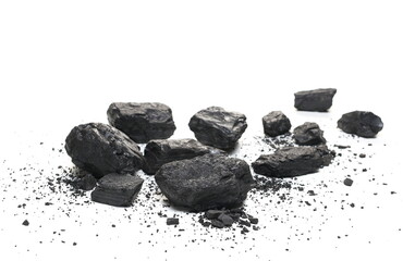 Pile black coal isolated on white background