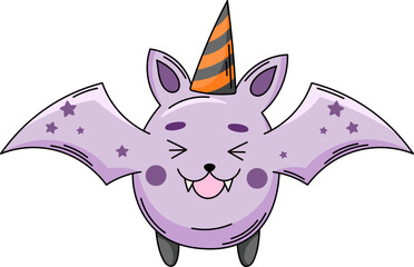 Cute halloween cartoon bat vector clipart. Kawaii halloween character illustration