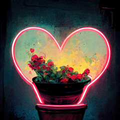 Fototapeta na wymiar Neon Love Hearts Decorative Art Printable Illustration Abstract Background