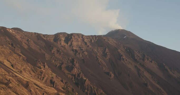 Panoramic view of the summit area of ​​Mount Etna as seen from "Schiena dell'Asino"