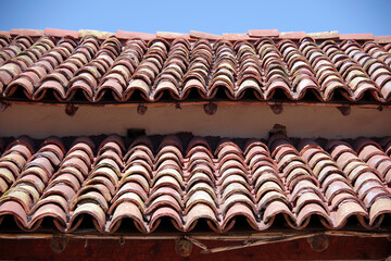 Partial view of an old Mexican tile roof