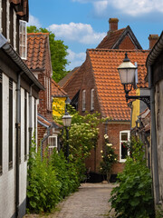 Street scenes in the historical town of Ribe, South West Jutland, Denmark. The oldest town in Denmark and in Scandinavia, established in the early eighth century in the Germanic Iron Age.