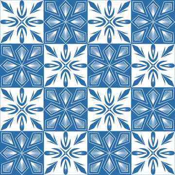 Azulejo blue square background portuguese tiles for wall decor, cute retro design