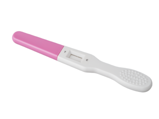 White and pink pregnancy test on transparent background.
