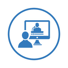 Online, lecture, course icon. Blue vector sketch.