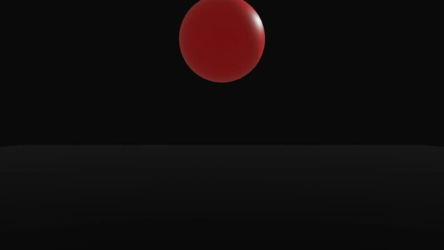 Red ball bounces and hits viewer, 3d animation