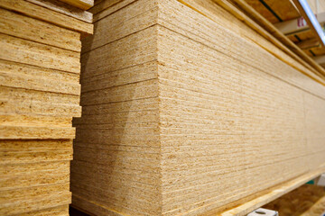 OSB board. sheet material is used in construction. hardware store. 