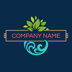 Logo design template with leaves and waves. Vector illustration