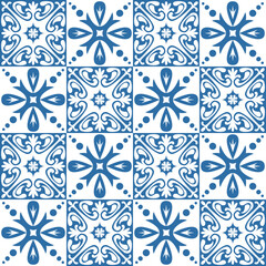Azulejo ceramic spanish tile for kitchen backsplash design, retro geometric vector illustration