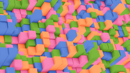 Abstract 3D illustration of the macaroon color palette cubic pattern rendered as background