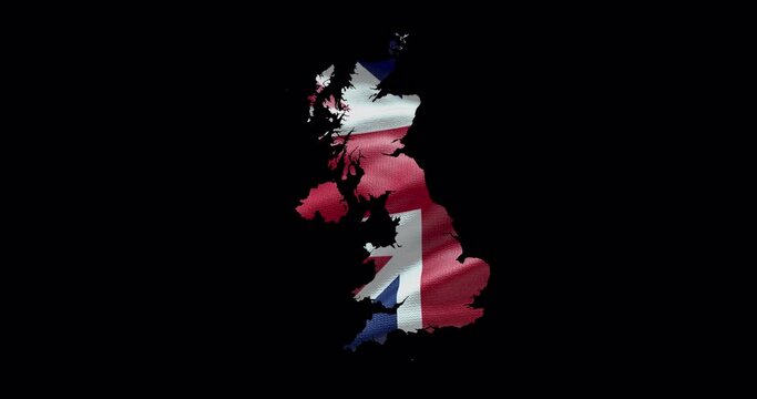 United Kingdom outline with waving national flag. Alpha channel background. Country shape with animation