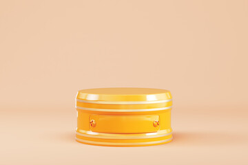 Abstract minimal background. Orange cylindrical pedestal with lable for product display