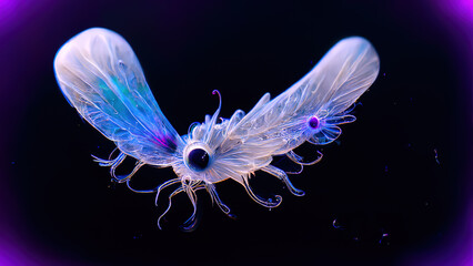 Obraz premium Fantastic , amazing creatures of the underwater world. Bioluminescence plankton. Beautiful background. AI.