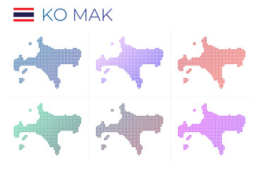 Fototapeta na wymiar Ko Mak dotted map set. Map of Ko Mak in dotted style. Borders of the island filled with beautiful smooth gradient circles. Modern vector illustration.