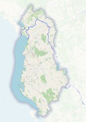 Physical map of the country of  Albania