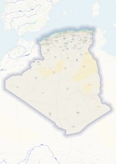 Physical map of the country of Algeria